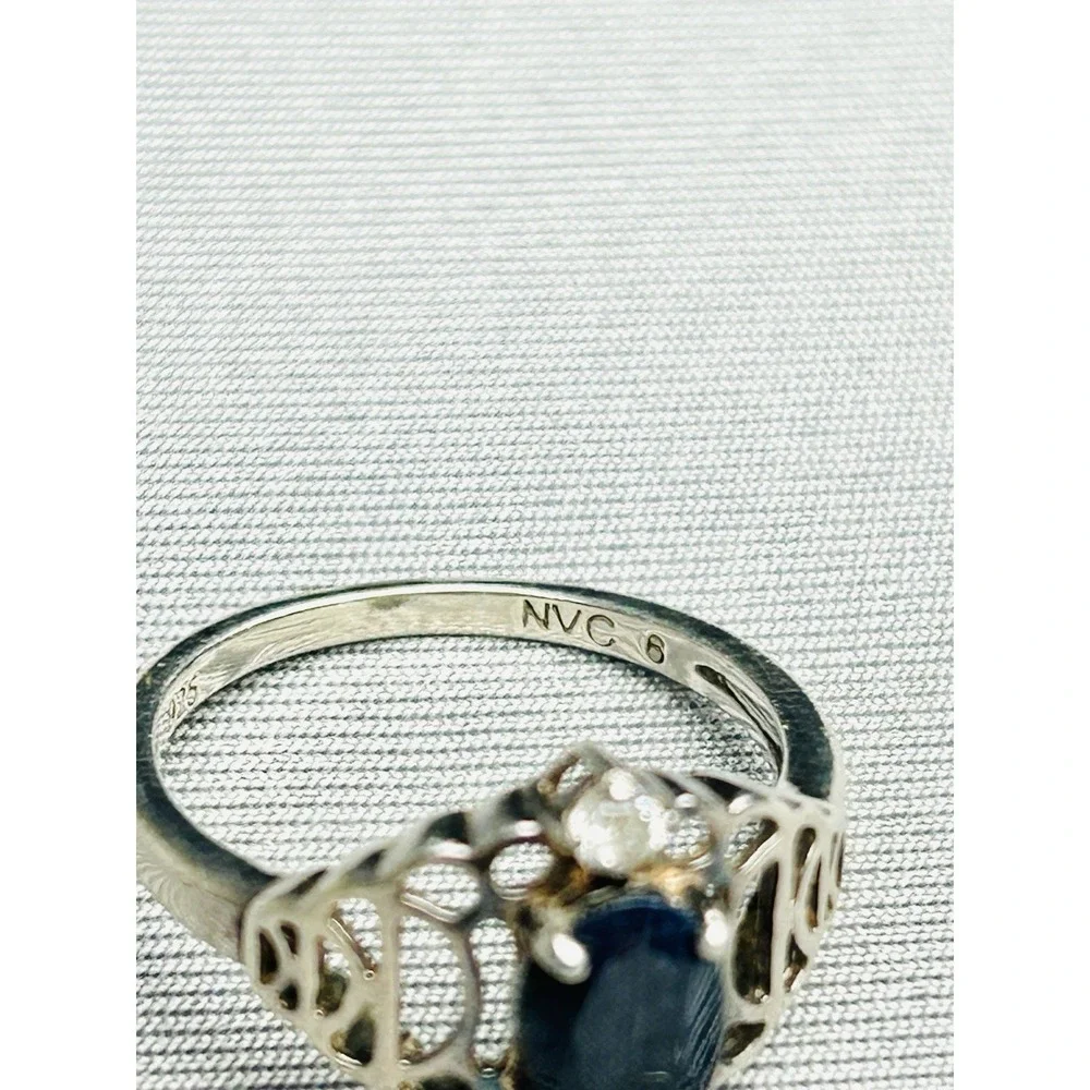 Sterling Silver Size 6 Ring With Dark Blue/Black‎ Faux Stone NVC .925